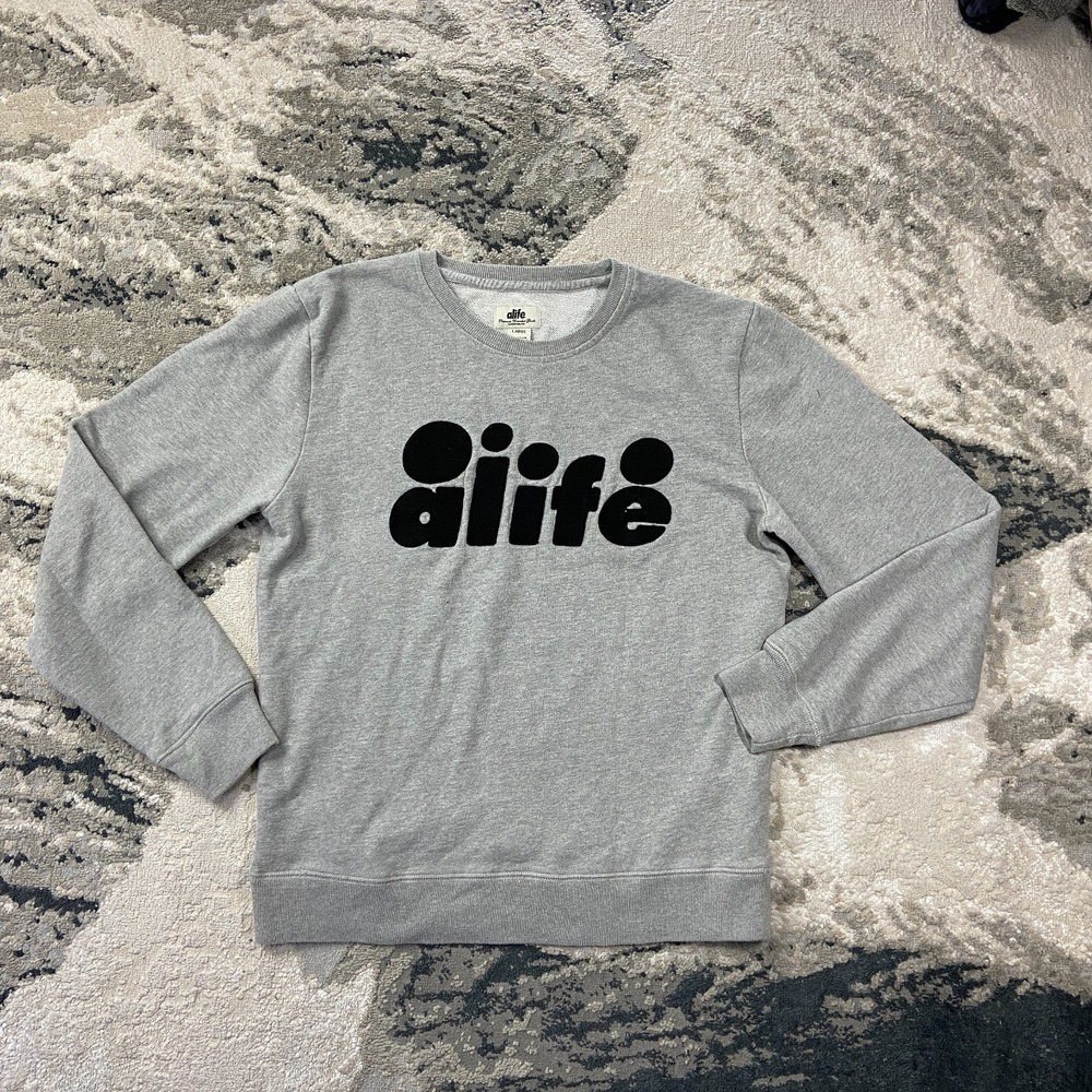 Alife Vintage Y2K Sweatshirt Mens L Gray Heather Bubble Logo Print Raglan Skate